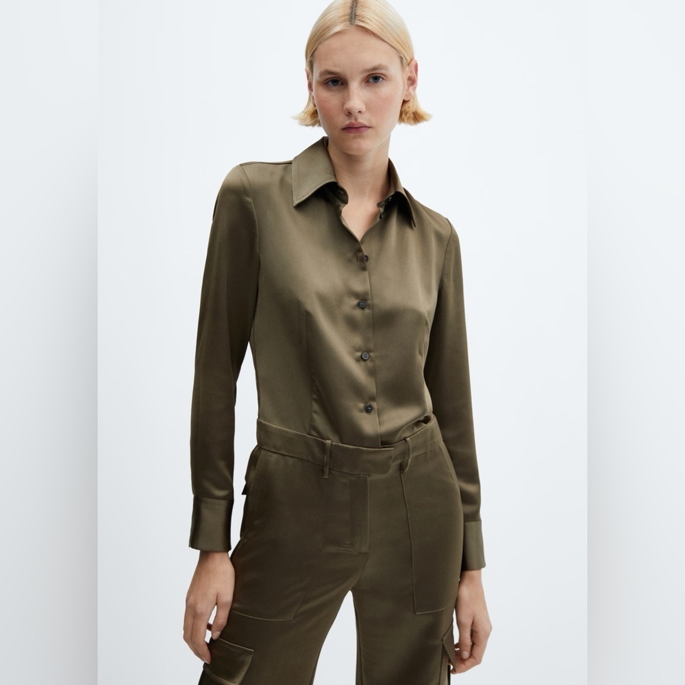 Mango khaki satin jumpsuit NWT